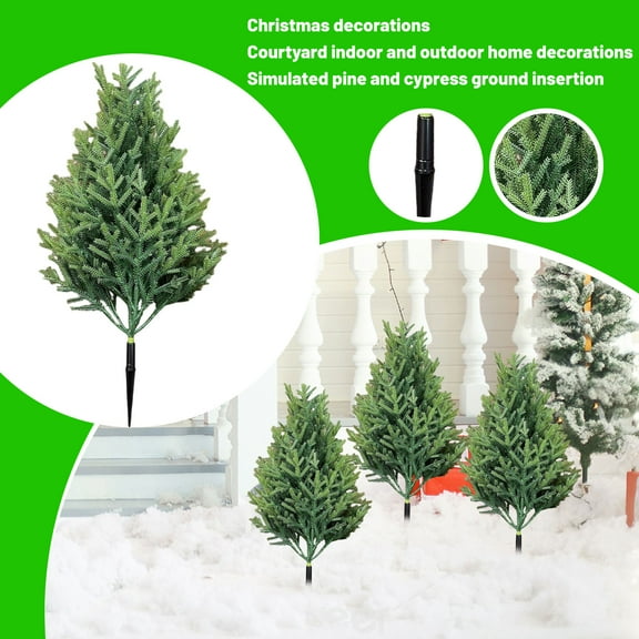 Christmas 19" Artificial Pine and Cypress- UV Resistant Outdoor Fake Evergreen Plants with Ground Stakes for Stability, Realistic Faux Shrubs for Porch, Garden, Front Door Decor
