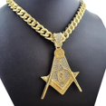 thumbnail image 2 of Iced Gold Plated Large Masonic Freemason Charm Cubic Zirconia Pendant & 10mm 30" Cuban Chain Hip Hop Rapper Style Jewelry Fashion Necklace Gift, 2 of 6
