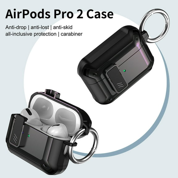 Xpm Compatible with Apple AirPods Pro 2nd Generation (2022) Armor Protective Hybrid with Carabiner Shockproof Hard Shell [ Black ]