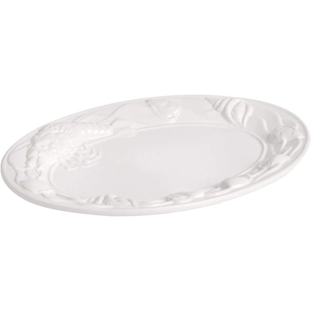 Northeast Home Goods White Embossed Lobster Oval Ceramic Seafood