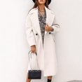 thumbnail image 2 of YODETEY Women Solid Lapel Woolen Button Up Pocketed Long Sleeve Breasted Trench Coat Long Outwear White 6(M), 2 of 9