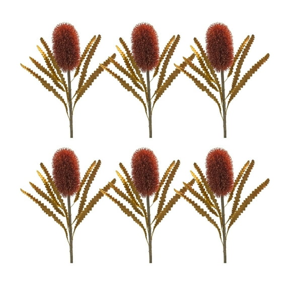Banksia Floral Stems Set of 6 - Burnt Orange Artificial Flowers Home Decor