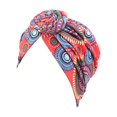 thumbnail image 1 of Turban Style Africain Bohème Nœud Musulman Imprimé Floral Large Bande Large Bandeau Élastique Accessoires de Coiffure Mode Bonnet Femmes Casquettes Rond Rouge, 1 of 6