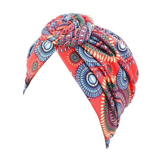 Turban Style Africain Bohème Nœud Musulman Imprimé Floral Large Bande Large Bandeau Élastique Accessoires de Coiffure Mode Bonnet Femmes Casquettes Rond Rouge