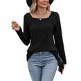 thumbnail image 3 of Fangasis Women T Shirt Square Neck Tunic Tops Long Sleeve Pullover Ladies Casual Blouse Loose Dailywear Tee Black XL, 3 of 6