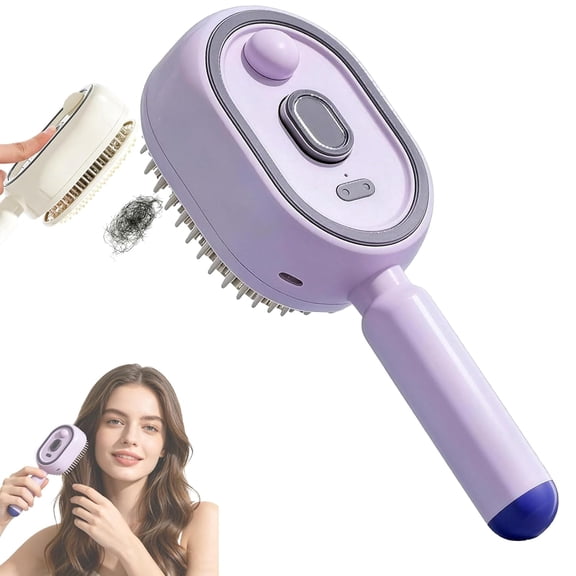 Electric Steam Brush for Hair, 2026 New Rechargeable Steam Hair Straightener with Detangling Comb, Reduce Frizz, Portable Steams Brush (Purple)