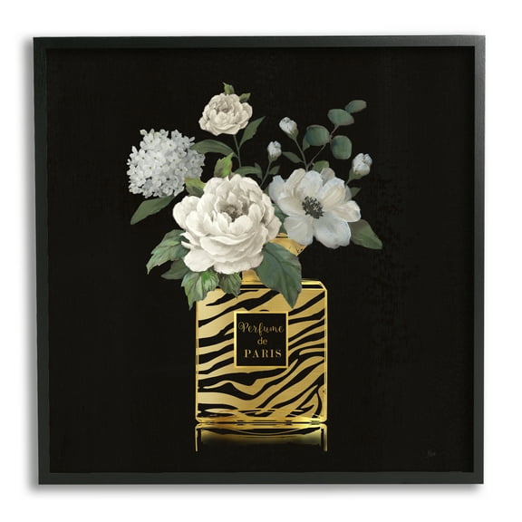 Stupell Industries Blooms in Patterned Bottle Botanical & Floral Painting Black Framed Art Print Wall Art, 12 x 12