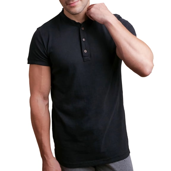 Men's Cottonique M17777 Latex Free Organic Cotton Henley T-Shirt (Black 2XL)