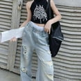 thumbnail image 3 of Girls' Jeans Baggy Elastic High Waist Wide Leg Pants for Teens Clean Girl Clothes, 3 of 8