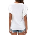 thumbnail image 5 of QAFOPEH Women Guipure Lace Trim V Neck Tiered Ruffle Short Sleeve Blouse, 5 of 7