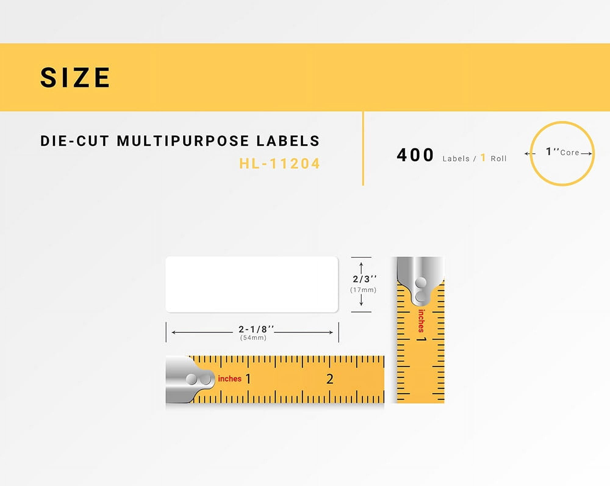 HOUSELABELS Compatible with DK-1204 Replacement Roll for Brother QL Label Printers; 400 Multipurpose Labels; 2/3" x 2-1/8" (17mm*54mm) with 1 REUSABLE CARTRIDGE - 12 Rolls