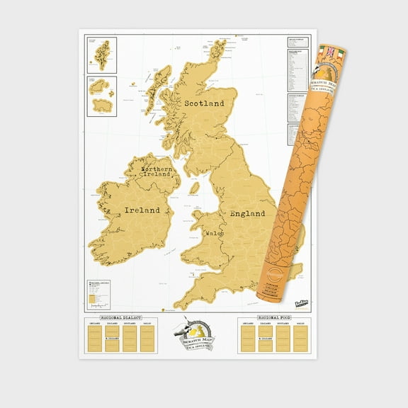 Luckies Of London | Scratch Off Map Of Britain & Ireland | Travel Map For Office | Journal Alternative | White and Gold