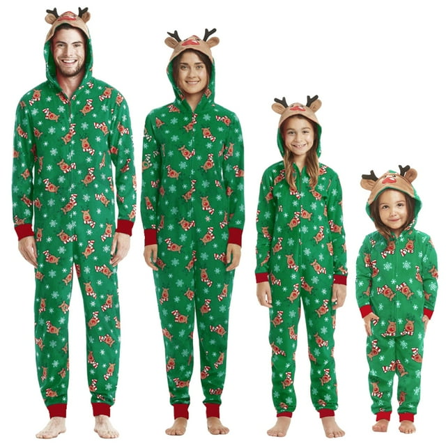 Trajes navideños a juego para la familia, mono de una pieza con capucha y orejas de alce, pelele, conjunto de ropa para niños y adultos, pijama con apariencia navideña