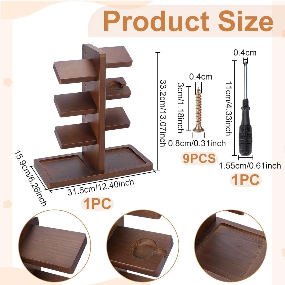 Wooden Watch Holder Stand with Charging Station Coconut Brown Watch Display Tower Jewelry Organizer for Rings Coins Bracelets Necklaces Great Father's Day Gift for Men for DIY