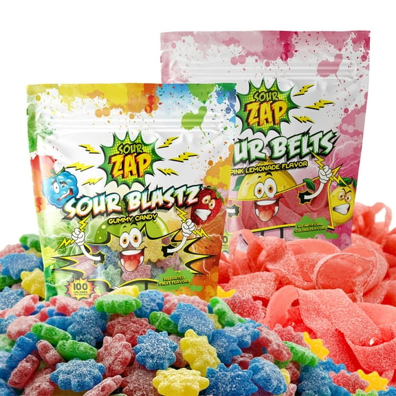 16 Ounces Pack | Sour Blastz, 8-Ounce Bag   Sour Belts Pink Lemonade 8-Ounce Bag