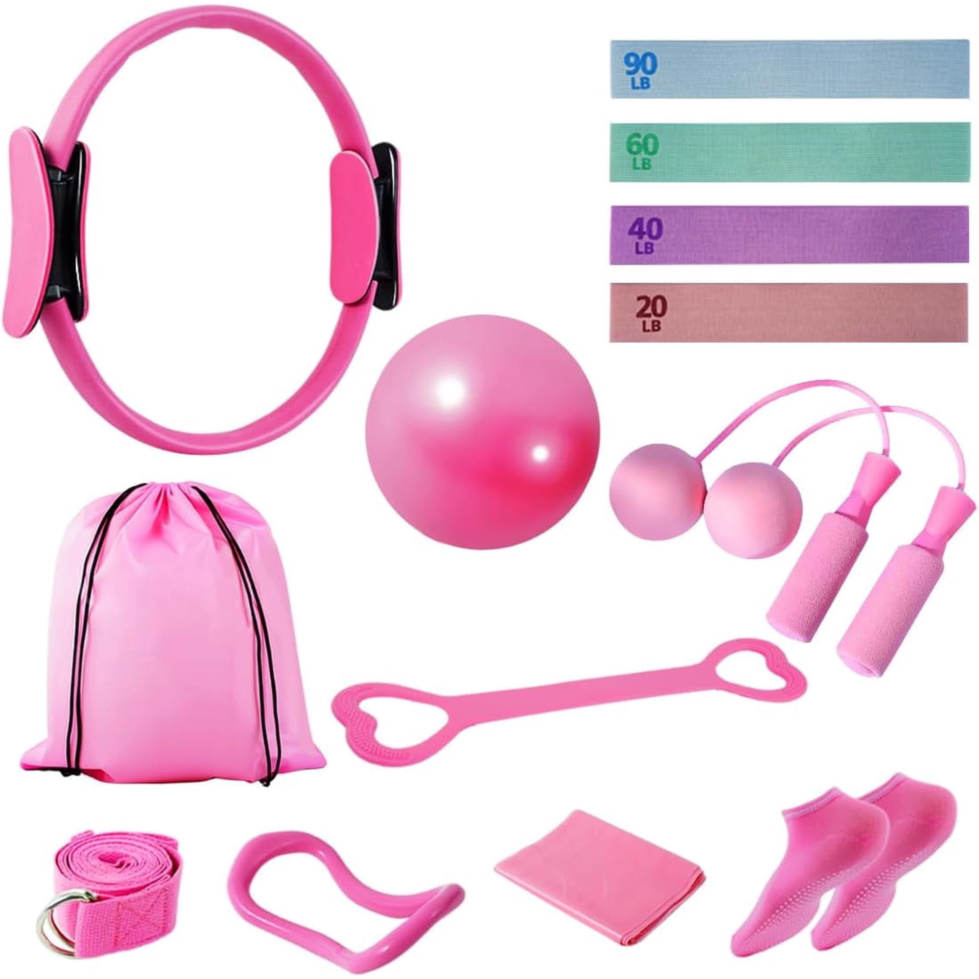 Typpkmm Home Pilates Kit for Women, Workout Set with 12.9" Ring ‎Pink