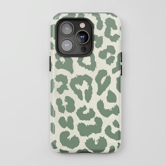 Leopard Print For iPhone Protective Phone Case Boho Aesthetic Sage Green