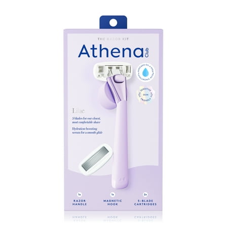 Athena Club 5-Blade Women's Razor Kit - 1 Handle, 2 Blade Refills, Magnetic Hook - Lilac