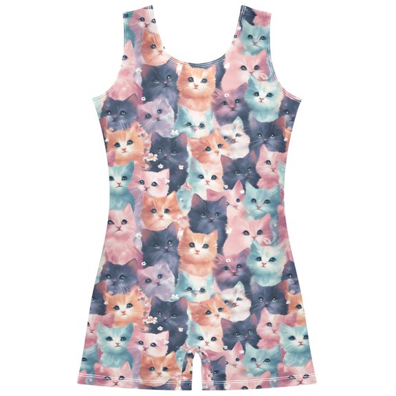 joogoo Pastle Cute Cat Pattern Girls Leotards Gymnastics Tumbling Outfit Biketard Unitard 5-6Years