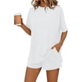 thumbnail image 6 of Hxshgdsn Womens 2 Piece Pajamas Sets Oversized Round Neck Short Sleeve and Shorts Loungewear Soft PJ Set（White/2XL）, 6 of 7
