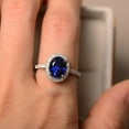 thumbnail image 4 of Halo engagement ring, blue sapphire ring, oval shaped, sterling silver,September birthstone, 4 of 4