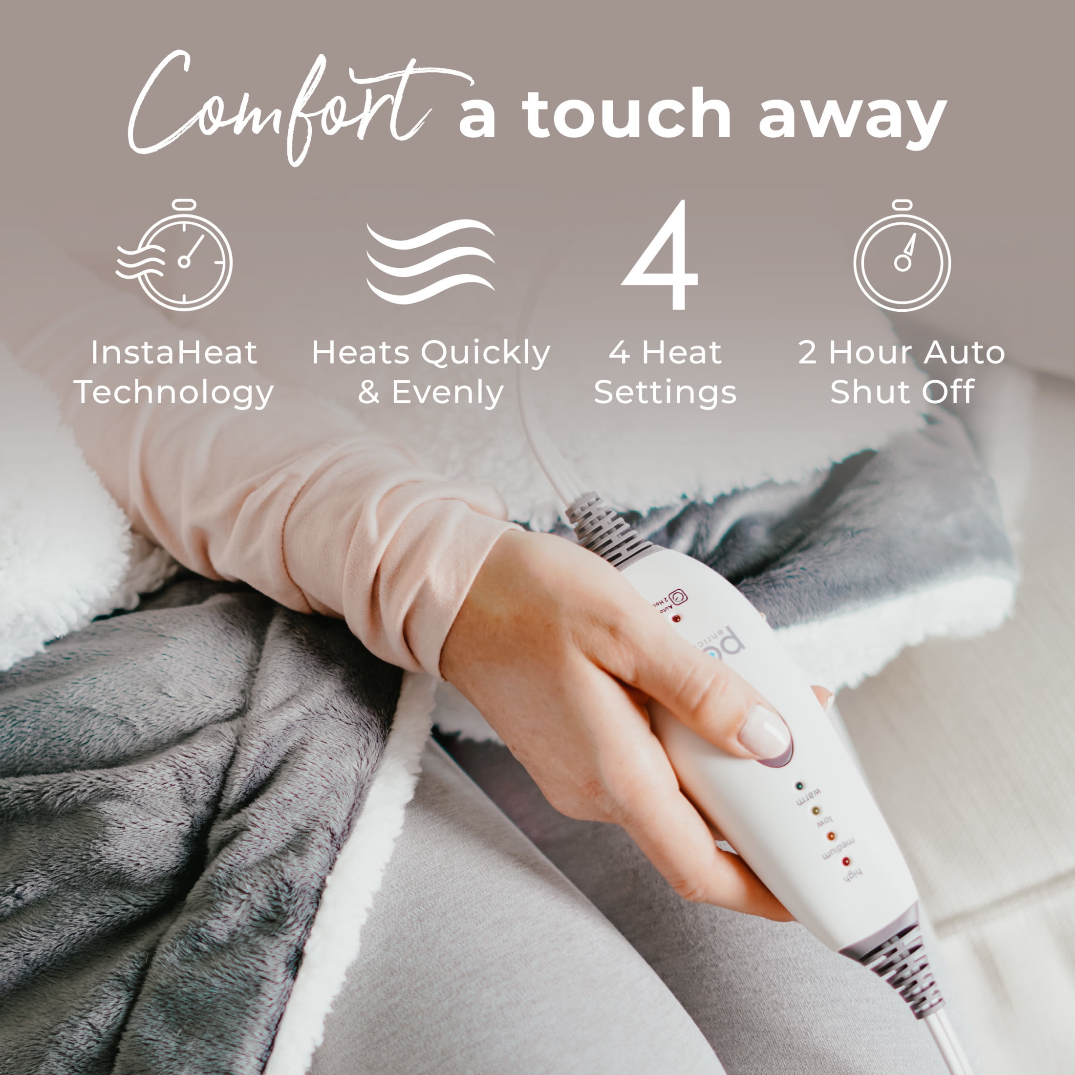 Pure Enrichment WeightedWarmth - 2-in-1 Heated Weighted Blanket, 13 lbs (50” x 60”) Large, 4 Relaxing InstaHeat Settings, Cozy and Soft Micromink and Sherpa, Reversible Throw with Storage Bag