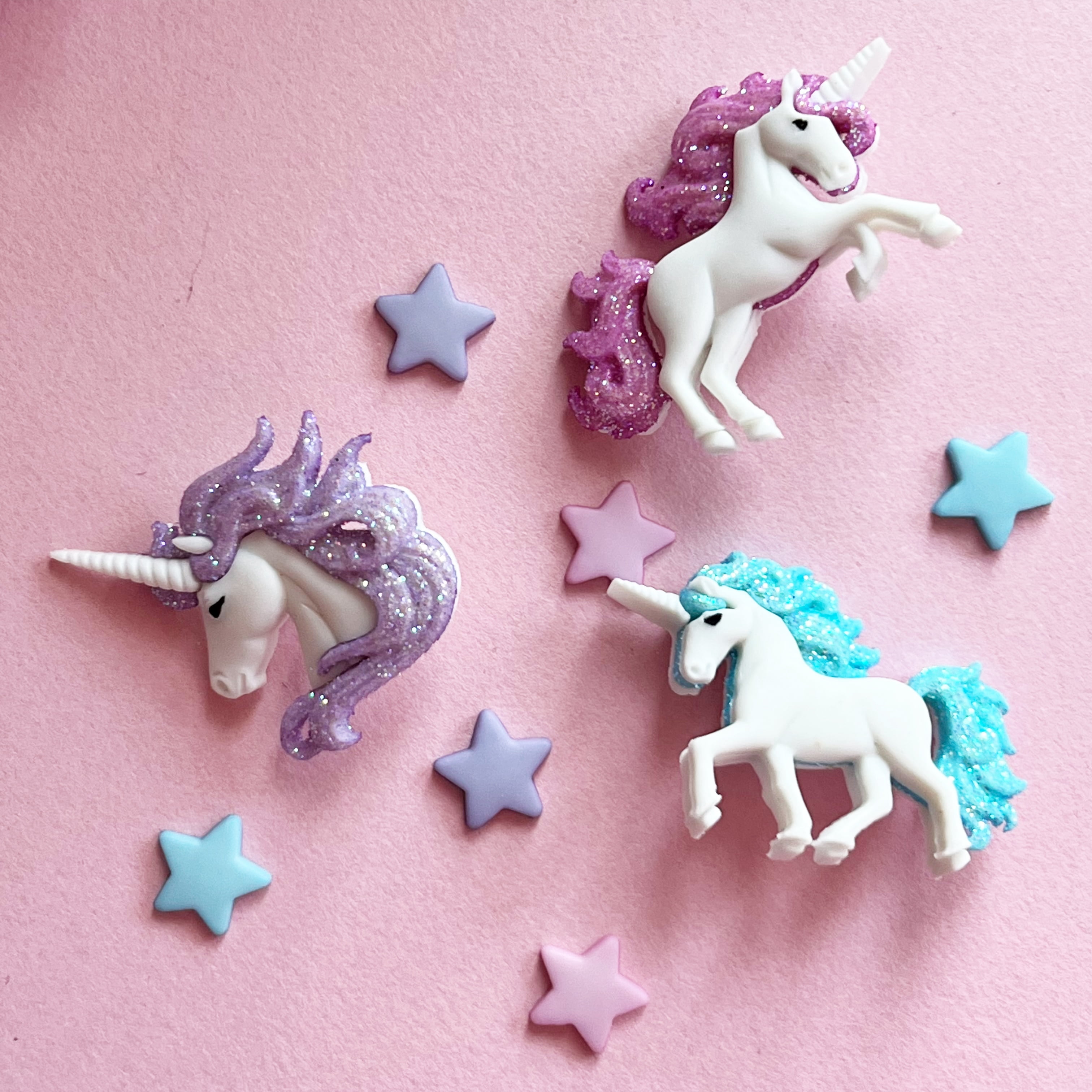 Dress It Up Buttons, Magical Unicorns, Craft & Sewing Embellishments, Plastic, Multi-Color, 3 Pcs.