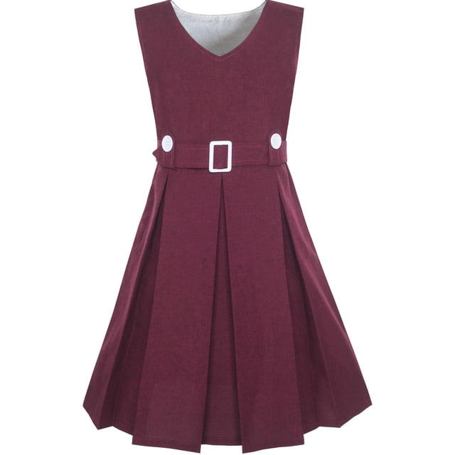 Girls Dress Maroon Button Back School Uniform Pleated Hem 8 Years