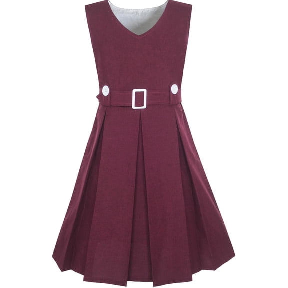 Sunny Fashion Girls Dress Maroon Button Back School Uniform Pleated Hem 6 Years