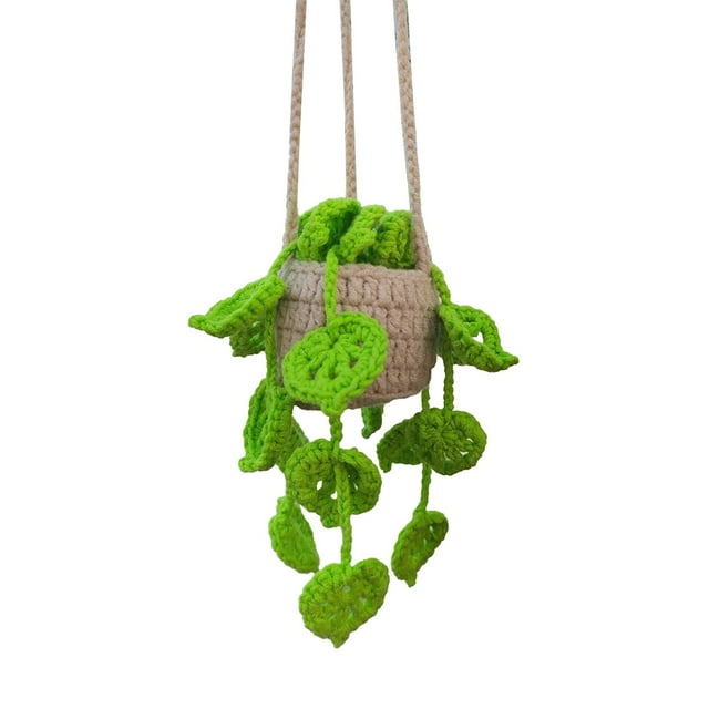 Hand Crocheted Wool Potted Plant Car Hanging - Creative Rearview Pendant, for Decoration & Gifting