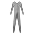 thumbnail image 6 of YONGHS Men's Shiny Glossy Long Sleeve Unitard Full Bodysuit Leotard Jumpsuit Halloween Zentai Dark Grey M, 6 of 7