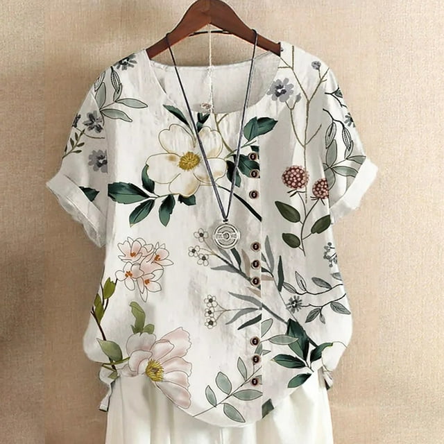 SMihono T-Shirt Surdimensionné pour Femmes Mode Femme Décontracté Col Rond Imprimé Blouse Manches Courtes T-Shirt Hauts d'Été Décontractés Hauts pour Femmes
