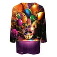 thumbnail image 4 of QATAINLAV Fall Savings Women's Mardi Gras Outfits Fashion Casual Round Neck 3/4 Sleeve Loose T-Shirt 2025 Carnival Party Trendy Graphic Tees Multicolor L, 4 of 6