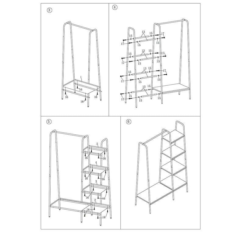 Metal Garment Rack Home Storage Rack Hanging Clothing Bar with Multi Wooden  Shelves 60 x 40