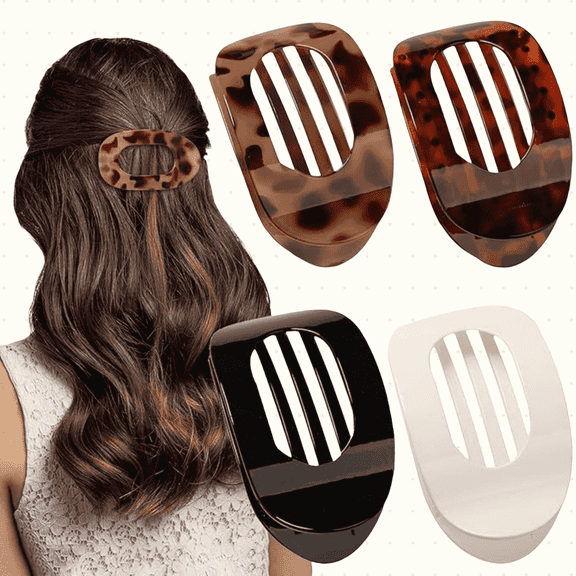JIAYUEZHAO Flat Round Lay Down Hair Claw Clips,Flat Hair Clips 4 ct