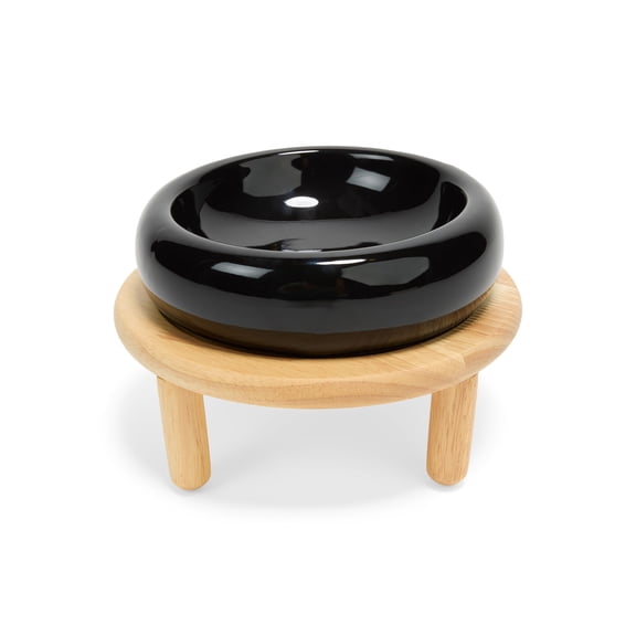 EveryYay Elevated Ceramic Dog Bowl and Wooden Stand 1.5 Cups