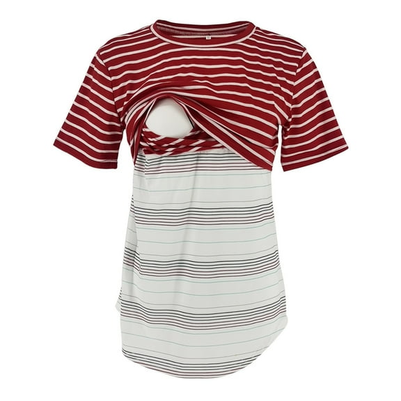 Wdfiry Women Maternity Breastfeeding Tee Nursing Tops Striped Short Sleeve T-shirt