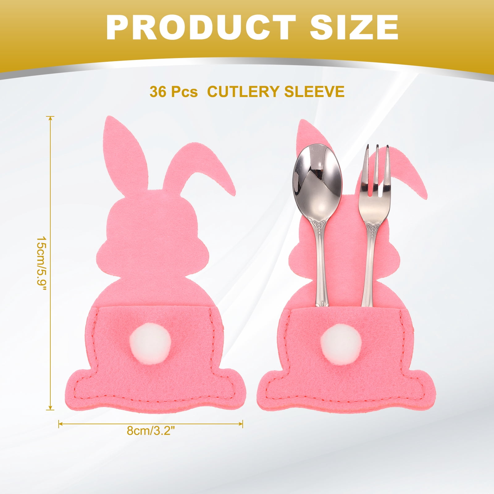 Uxcell 36Pcs Easter Bunny Utensil Cutlery Holder, 5.9x3.2" Felt Easter Cutlery Holders Cutlery Sleeve for Knife Forks Settings Tableware Decoration Wedding Birthday Party, Pink