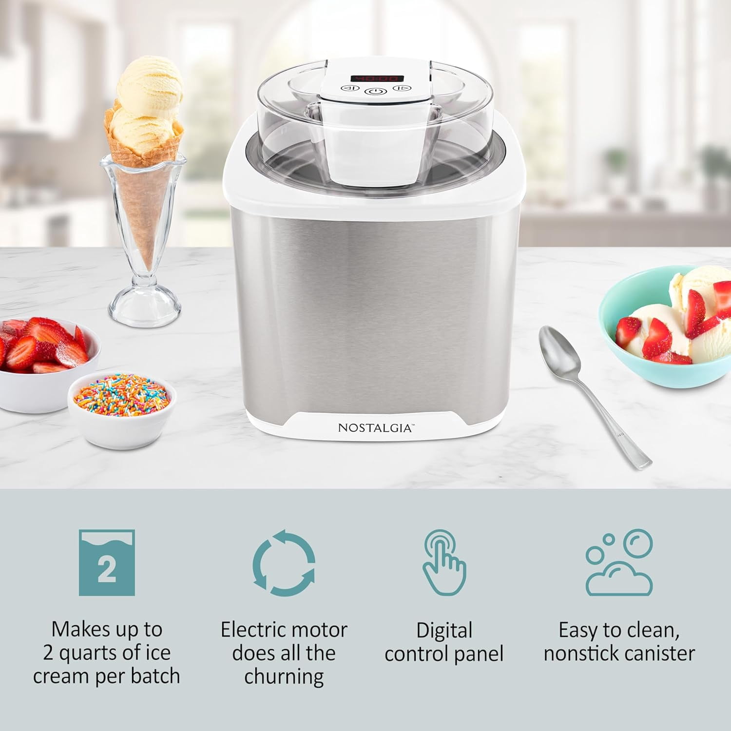 2-Quart Electric Ice  Maker with Digital Controls and Mix-In Chute for Homemade Gelato Sorbet