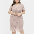 thumbnail image 2 of asdoklhq Womens Plus Size Clearance Dresses, Women Plus Size V Neck Short Sleeve Solid Lace Dress Party Dress, 2 of 9