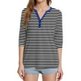 thumbnail image 4 of Going Out Tops for Women, Instagrammable Pantone Spring Color Tee Women's 2025 Striped V-Neck Tshirt Friendly Christmas Gift Top Vacation Outfit Women Daily Wear Shirts 3/4 Black S, 4 of 4