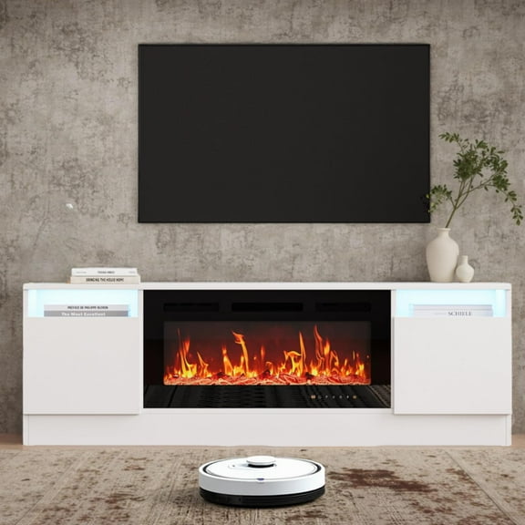 Acekid TV Stand for Fireplace, Modern Entertainment Center with Storage Cabinet, Fits into 36'' Electric Fireplace