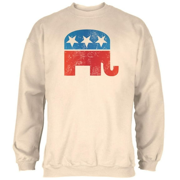 Distressed Republican Elephant Logo Natural Adult Sweatshirt