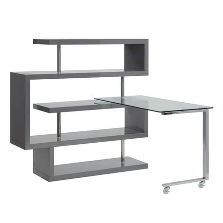 UPC: 0192551768697 | Writing Desk with 4 Swivel Etagere Shelf and Casters  Gray