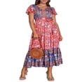 thumbnail image 3 of Robe Longue Femme Manches Courtes Col en V Robe Fleurie avec Ceinture, 3 of 8