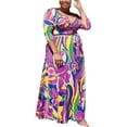 thumbnail image 2 of Brimisal Women Night Dress Plus Size Wrap V Neck 3/4 Sleeves Floral Printed Swing Dress with Belt, 2 of 4
