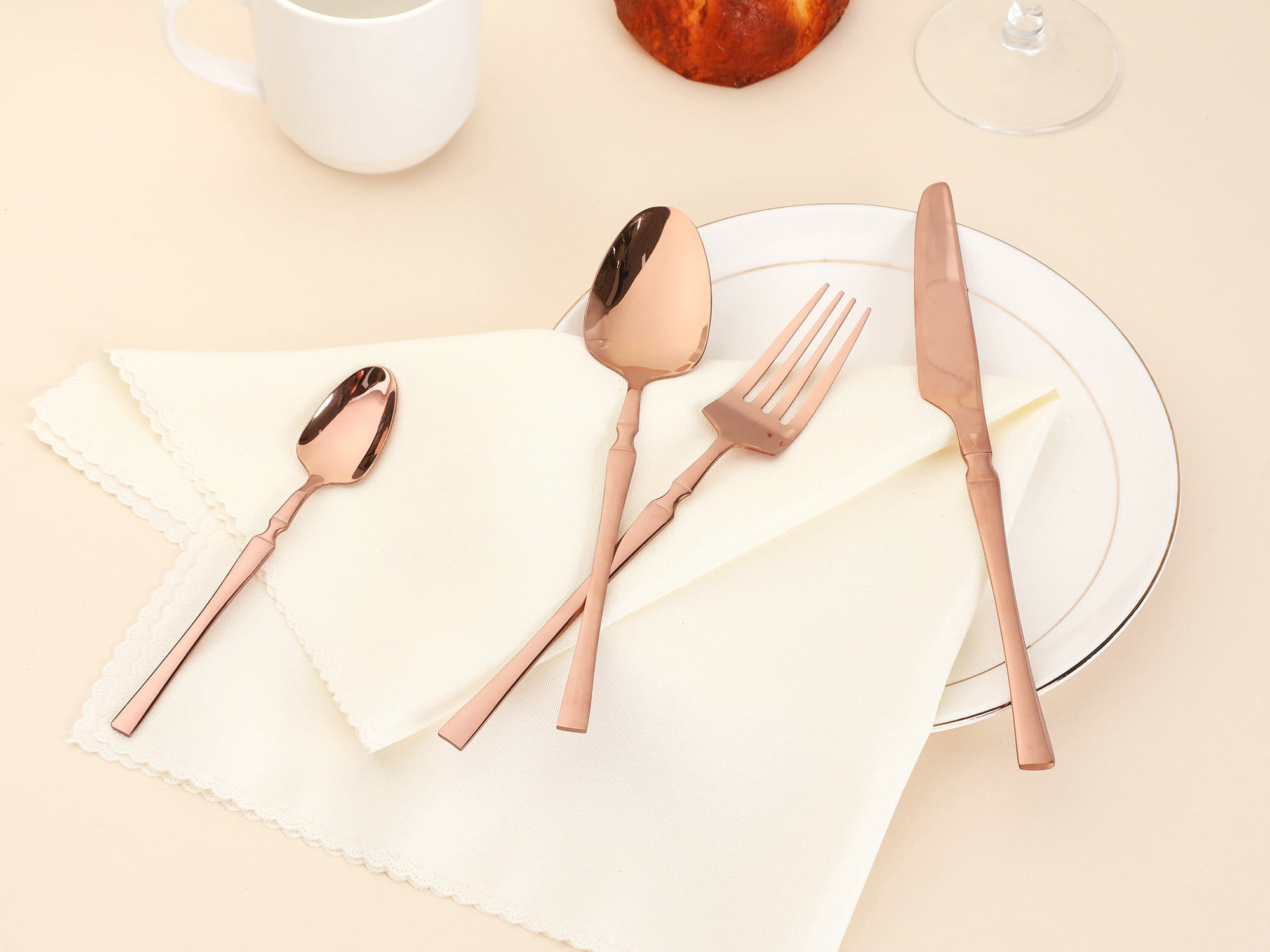 Unique Bargains 16 Pieces Stainless Steel Flatware Set for 4 Rose Gold