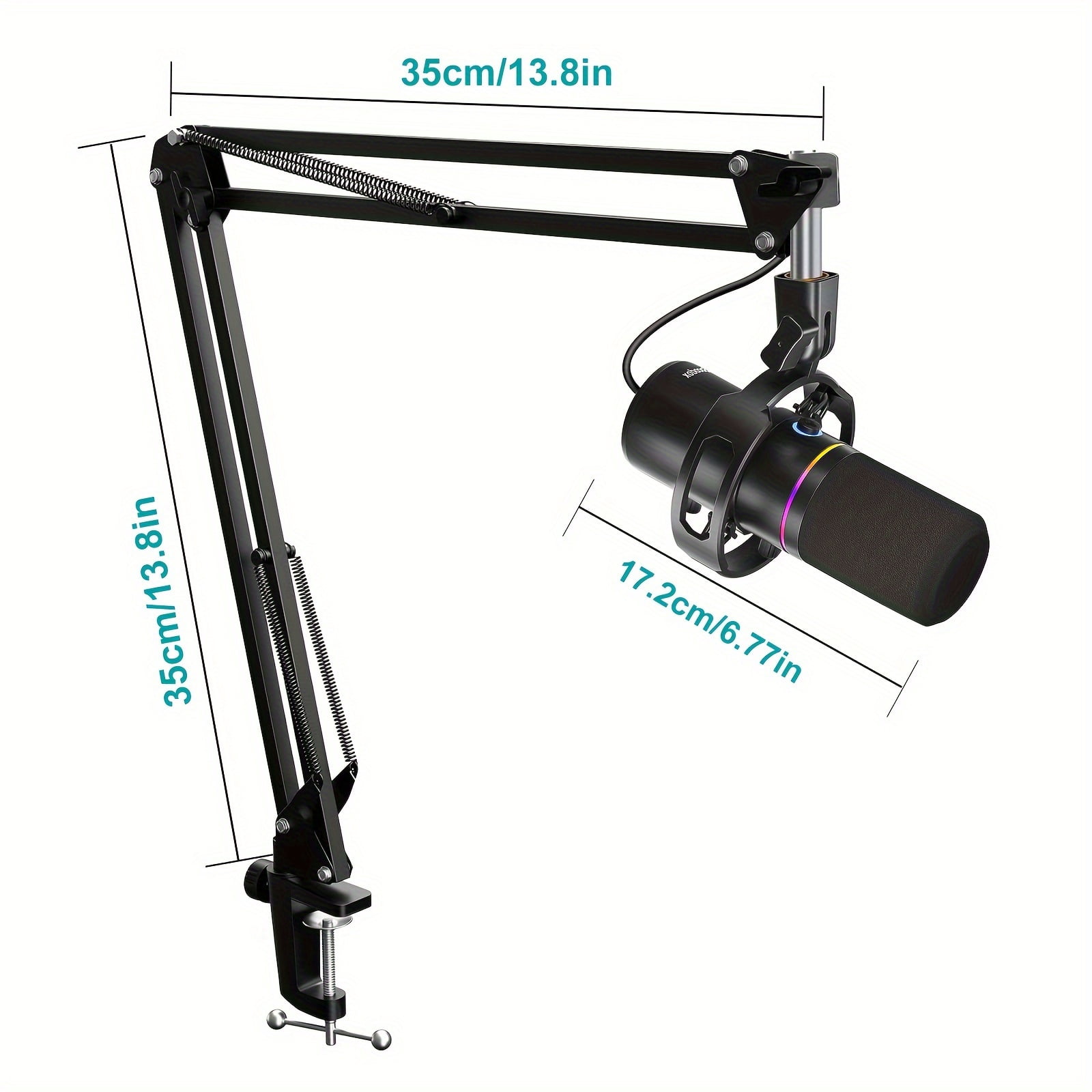 General  XLR/USB Dynamic Microphone Kit, RGB Podcast Mic with Software, Mute, Gain Knob, Volume Control, Boom Arm for Streaming, Gaming, Voice-Over, Recording- Black