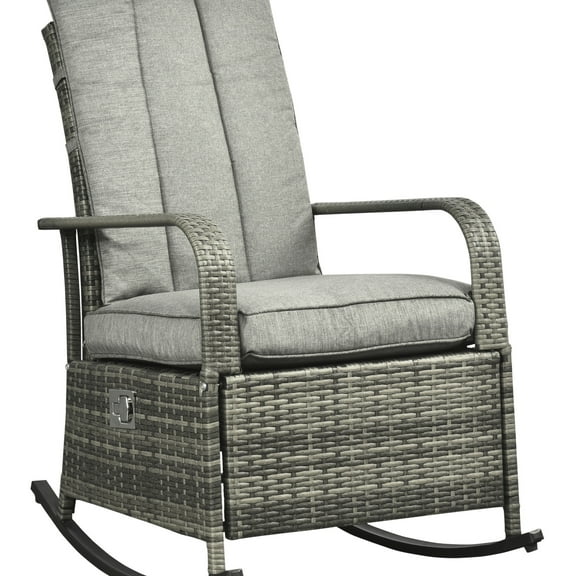 Rocking Recliner Chair For Patio Grey - , Soft Cushions, Adjustable Footrest, 135 Degree Gray