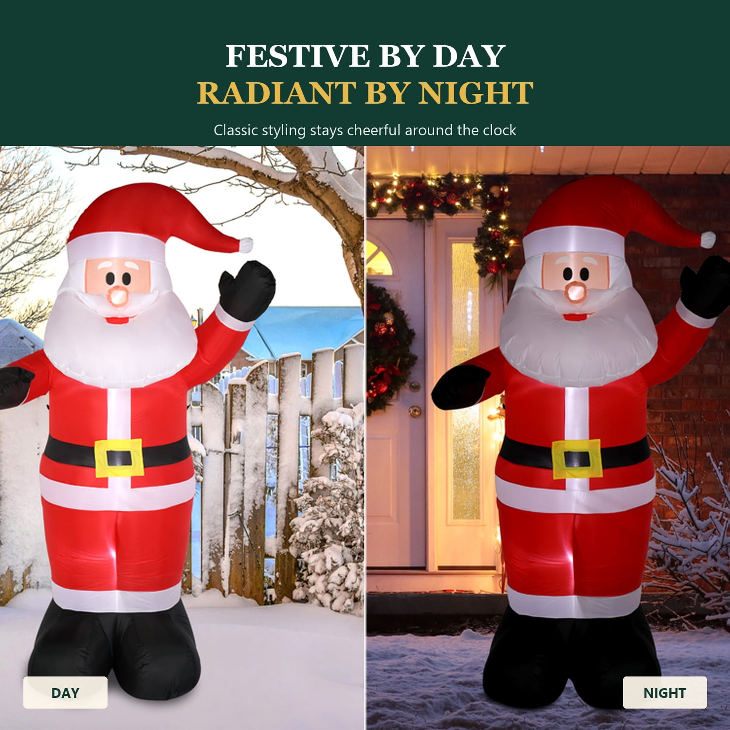 Alvantor 8 ft Lighted Inflatable Santa Claus with 4 String Lights, Red, Outdoor Christmas Yard Decoration